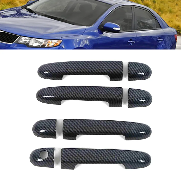Carbonfaser / glänzend schwarz Auto ABS Auto Türgriff Abdeckung Rahmen Aufkleber Außenverkleidung Karosseriekit für Kia Forte 2009--2013