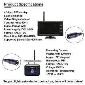 4.3 Inch <strong>Wireless</strong> Backup <strong>Camera</strong> Kit - IP69 Waterproof <strong>Rear</strong> <strong>View</strong> System with LCD <strong>Monitor</strong> &amp; Night Vision for Car SUV Van - Product Image 6