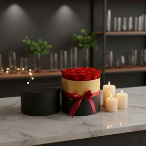 Cadeau personnalisé pour la Saint-Valentin et la fête des mères, roses éternelles de qualité supérieure, boîte cadeau ronde à bordure dorée, rose éternelle conservée - Product Image 2