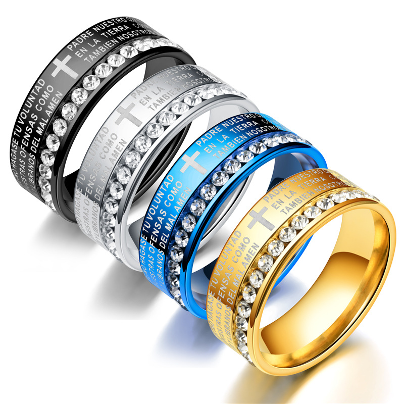 Оптовая продажа, парные кольца из нержавеющей стали с испанской Библией
