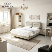 Lit Confortable Moderne et Simple en Cuir Blanc Rembourré, Taille King/Queen, avec Cadre en Bois et Fer pour Chambre à Coucher et Villa