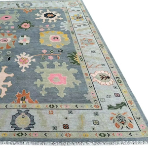 Alfombra de lana anudada Oushak contemporánea hecha a mano patrón abstracto turco moderno tamaño personalizado para sala de estar - Product Image 1