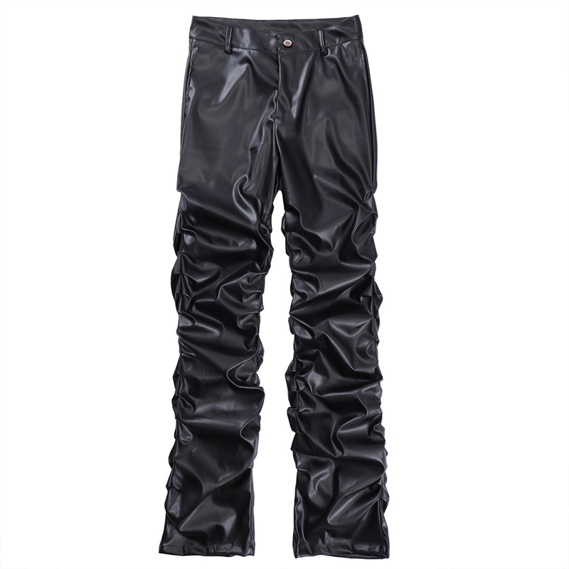 Black Shiny PU Leather Trousers - Men's Punk Rock Design
