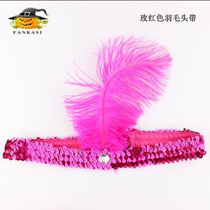 Fankasi Feather <b>Headband</b> Sequin <b>Black</b> Party Masquerade Costume Accessory - Product Image 2