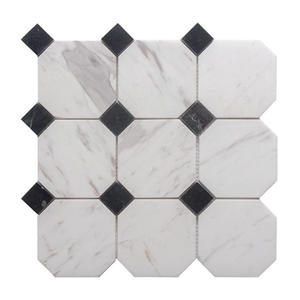 Piastrelle a Mosaico Ottagonali da 10 Pollici in <span class=keywords><strong>Marmo</strong></span> <span class=keywords><strong>Bianco</strong></span> Carrara Dorato Lucido per Pavimenti, Pareti, Bagno e <span class=keywords><strong>Cucina</strong></span> - Product Image 1