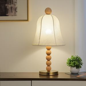 Fabric <b>Table</b> <b>Lamp</b> Solid Wood <b>Base</b> E27 LED Bulb Switch Control 220V Bedside Desk Lighting Cozy Bedroom Study Room Decor - Product Image 4