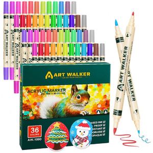 ปากกามาร์คเกอร์อะคริลิค 36 สี หัวคู่ ซ้อนกันได้ ปลอดสารพิษ หมึกแห้งเร็ว สำหรับงานกราฟฟิตี วาดภาพบนผ้าใบ ไม้ งาน DIY - Product Image 1