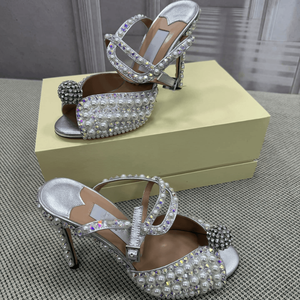 Zapatos de Tacón Alto Jimmy de Alta Calidad para Mujer, Parte Superior Cubierta de Perlas y Hebilla con Diamantes Esféricos, Modernos y a la Moda - Product Image 3