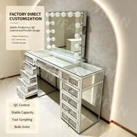 Table de toilette moderne de luxe YIFAN YF-H98 avec accents diamantés, miroir LED réglable, cadre en aluminium, MDF