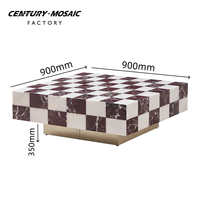 Table basse en marbre carré rouge et blanc de luxe Centurymosaic, table à thé en pierre à damier avec base en métal pour hôtel, salon