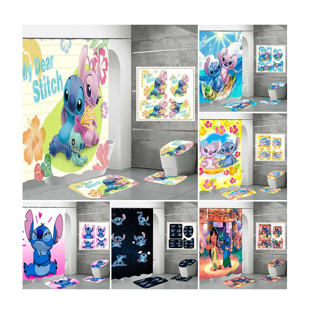 Stitch simpatici cartoni animati Anime Juego De Cortinas De Bao Designers stampa digitale 3D tende da doccia con Logo personalizzato