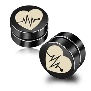 Anting-Anting Pria 8Mm 10Mm, Anting-Anting Pria ECG Magnet Rock Magnet Hitam Baja Titanium Tanpa Lubang, Anting-Anting Kancing Hip Hop, Perhiasan