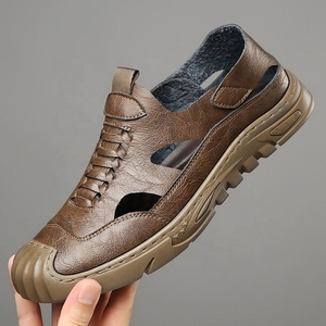 Sandales en cuir pour hommes à bout fermé, style sport, à lacets, chaussures décontractées d'été, légères et respirantes pour l'extérieur - Product Image 4