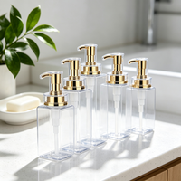Bouteille à pompe carrée transparente rechargeable de 300 ml, 400 ml, 500 ml, 600 ml, 800 ml avec pompe dorée pour savon, lotion, shampoing, salle de bain
