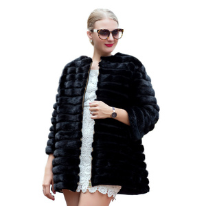 Vêtements d'hiver pour femmes, nouveau <span class=keywords><strong>manteau</strong></span> de <span class=keywords><strong>fourrure</strong></span> à queue de <span class=keywords><strong>vison</strong></span> véritable de longueur moyenne à la mode pour dames, vente en gros - Product Image 5