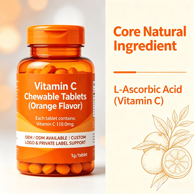 Vitamin C Chewable Tablets 110mg Orange Flavor Immune Support Dietary Supplement for Adults Pregnant Women OEM ODM Private Label