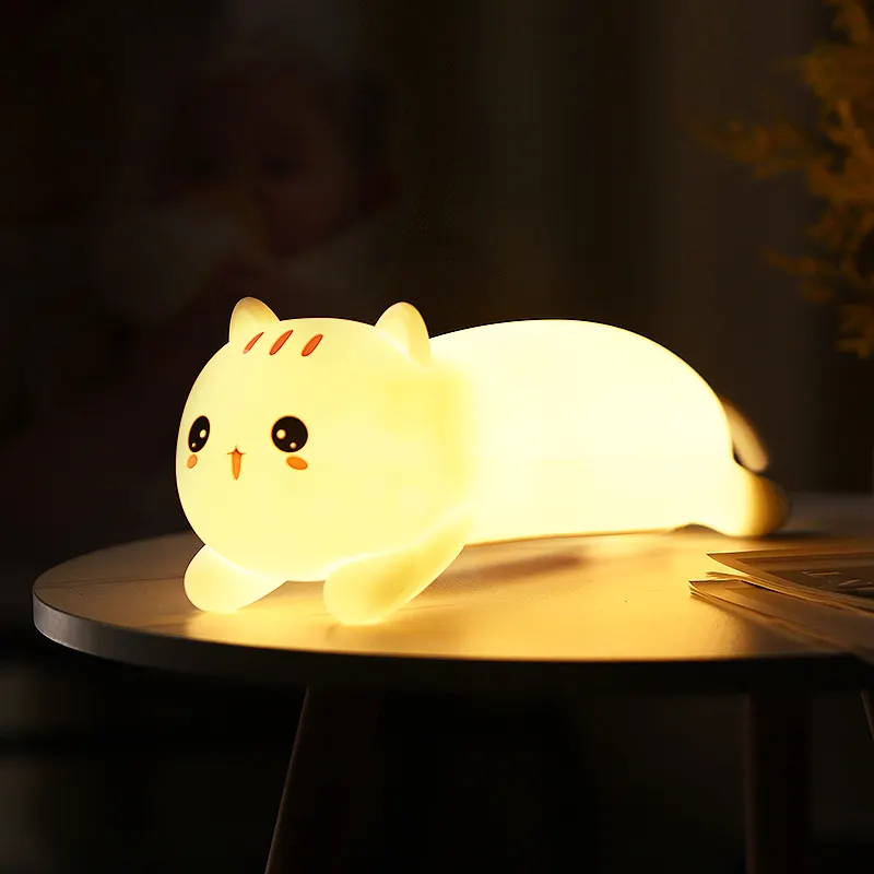 Cute Cat Lamp Color Changing LED Children Bedroom Decor Kitty Squishy Silicone Night Light for Kids Toddlers