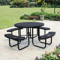 Table de pique-nique avec banc et parasol, structure entièrement en acier, ensemble de salle à manger extérieure publique, mobilier de jardin commercial pour parc