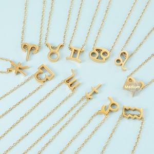 Collar con colgante de 12 signos del zodiaco de acero inoxidable, Gargantilla de cadena chapada en oro de 18 quilates, collar de astrología, joyería para mujer - Product Image 2