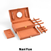 Boîte à bijoux en cuir PU à 2 étages avec miroir et tiroir, grande capacité, pour colliers, bracelets, bagues, boucles d'oreilles, étui de rangement, logo personnalisé
