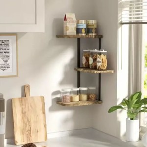 Cross-border wooden three-tier corner <b>shelf</b>, <b>wall</b>-<b>mounted</b> storage rack, bathroom toiletries rack, kitchen spice rack - Product Image 1