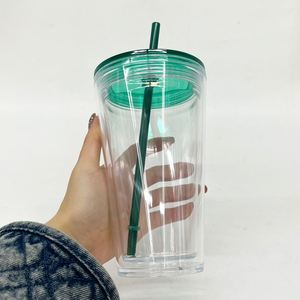 16oz 24oz <b>Double</b> <b>Wall</b> Snow Globe Glitter Plastic Acrylic Cup Iced Coffee Tumbler with Predrilled Hole Handle - Product Image 2