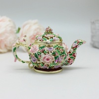 SHINNYGIFTS Boîte à Bijoux Vintage en Émail avec Libellule sur Théière, Peinte à la Main, Ornée de Cristaux, à Charnières