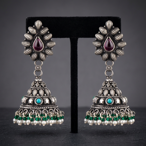 Pendientes Jhumki Étnicos Elegantes y Hermosos Hechos a Mano, Chapados en Plata de Ley 92.5, Joyería de Moda para Mujer, Venta al por Mayor, 4.8 cm NSJ-864 - Product Image 3
