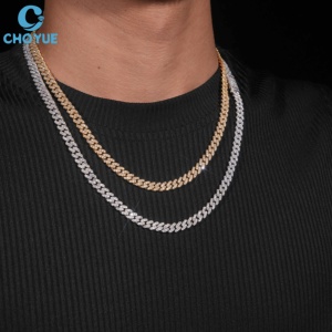 Cadena Cubana de Plata de Ley 925 con Moissanita VVS Totalmente Pavimentada, Chapada en Oro de 18K, Unisex, con Corte Brillante Redondo, Venta al por Mayor de Joyería - Product Image 5