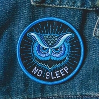 Patch brodé Hibou Bleu 'No Sleep', Applique Slogan Hibou Nocturne Cool pour Veste en Jean, Sac à Dos, Vêtements Gothiques, Streetwear, Punk