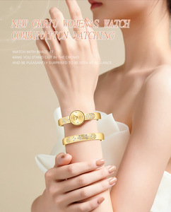 Women's Gold <b>Watch</b> and Bangle <b>Set</b> Rhinestone Inlaid Stainless Steel Quartz <b>Watch</b> Luxe Rhinestones Bangle Fashion Jewelry <b>Set</b> - Product Image 6