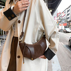 Vintage haut de gamme Imitation daim sac à bandoulière pour femmes PU matériel fermeture à glissière contraste couleur lanière Portable printemps automne - Product Image 3