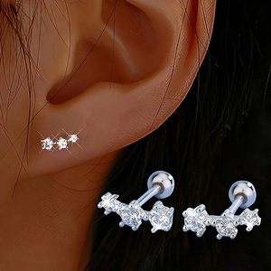 Three Row Spiral <b>Cartilage</b> <b>Earrings</b> with Minimalist Line Design for Daily Wear - Product Image 2