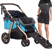 Poussette de luxe pliable pour deux chiens avec grandes roues, tissu Oxford et tube en aluminium