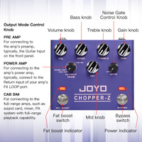 Pédale d'effet de distorsion à gain élevé JOYO R-18, égaliseur 3 bandes, pédale Noise Gate CHOPPER-Z avec simulation d'amplificateur de son métallique