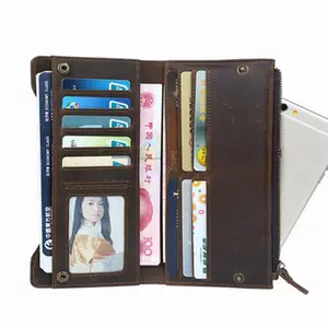 manufacturer oem man cow leather phone card wallet fashion vintage long genuine leather wallet for men