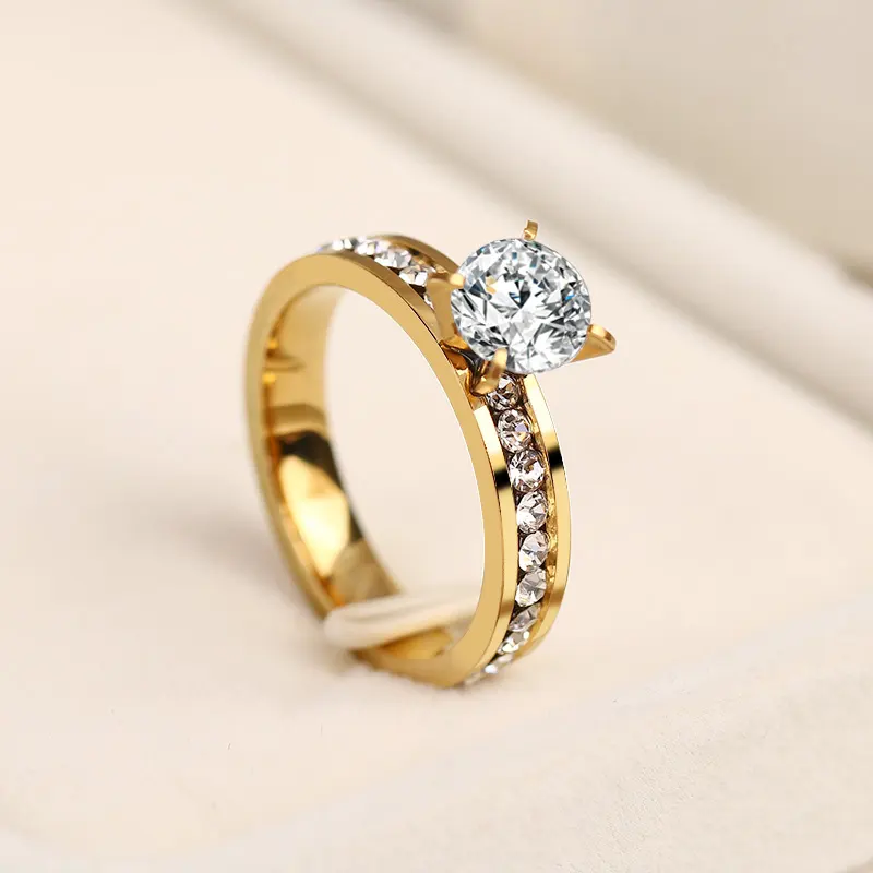 316L Stainless Steel Ring Crystal Rings For Women Circle CZ Fashion Engagement Jewelry Gifts Wholesale