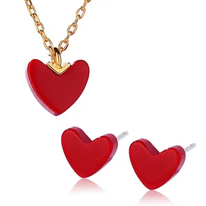 classic wholesale 925 sterling silver 24k gold plated dainty red enamel love heart shape pendant necklace jewelry