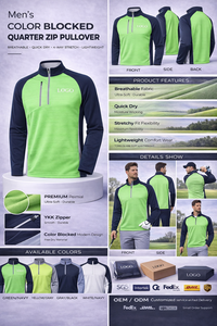 Ropa Deportiva de Alta Calidad, Sudadera de Golf con Cierre de Cremallera de un Cuarto, Diseño Color Block, Elástica y Suave, Personalizable para Hombre - Product Image 5