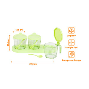 Kit de 4 pots à épices hermétiques en plastique PP avec cuillère, compatibles lave-vaisselle, rangement manuel pour herbes et épices - Product Image 1