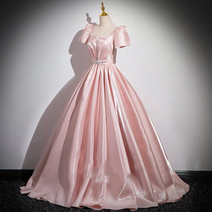Pink Satin Ball Gown Evening Dress Sweetheart Neckline Empire Waist Women's Formal Party Wedding Dress - Product Image 2
