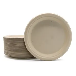 OEM ECO Compostable 51% Bamboo Paper Plates Heavy Duty 9 Inch Biodegradable Plate Disposable Plates for Party and All Occasions