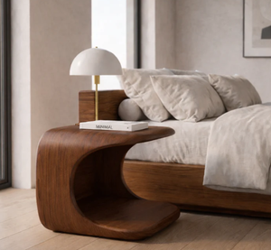 Luxury Style Modern Solid Wood Nightstand with Built in Pet Bed Easy Assemble Wooden Curved Bedside <b>Table</b> for Cats - Product Image 1