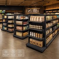 Étagère Gondole Réglable Double Face en Acier Gris Foncé avec Finition Claire, Présentoir Commercial à 4 Niveaux pour Îlot, Meuble de Magasin de Supermarché