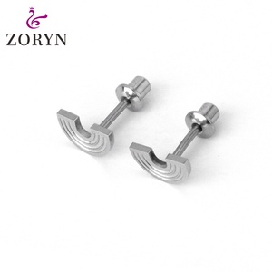 Pendientes de tuerca de acero inoxidable 316L chapados en plata con cierre de rosca, diseño de estrella doble, hipoalergénicos, acabado liso, joyería celestial - Product Image 5