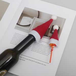 Mini-couvre-bouteilles de <span class=keywords><strong>vin</strong></span> en feutre en forme de chapeau de Père Noël, petite écharpe de Noël pour bouteille de <span class=keywords><strong>vin</strong></span>, couverts, sucettes, décoration de table de Noël - Product Image 3