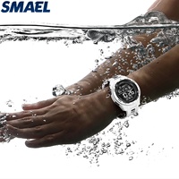 Montre numérique de sport de luxe pour homme SMAEL 8105 avec chronomètre, alarme, résistance à l'eau 50 bars, bracelet en plastique et silicone, chronographe