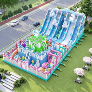 Château gonflable commercial à louer pour événements, avec blocs de construction, toboggan et système de gonflage à air - Product Image 1