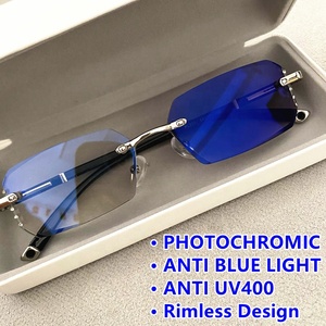 Lunettes Photochromiques Sans Monture pour <span class=keywords><strong>Femme</strong></span> UV400, Petit Rectangle Polygonal en Diamant TR90, Verres Anti-Lumière Bleue Optiques 2026 - Product Image 2