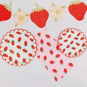 Ensemble de vaisselle jetable DAMAI Fruits Premium pour fêtes d'enfants, anniversaires, fournitures de fête sur le thème des fraises, assiettes en papier, gobelets, serviettes - Product Image 2